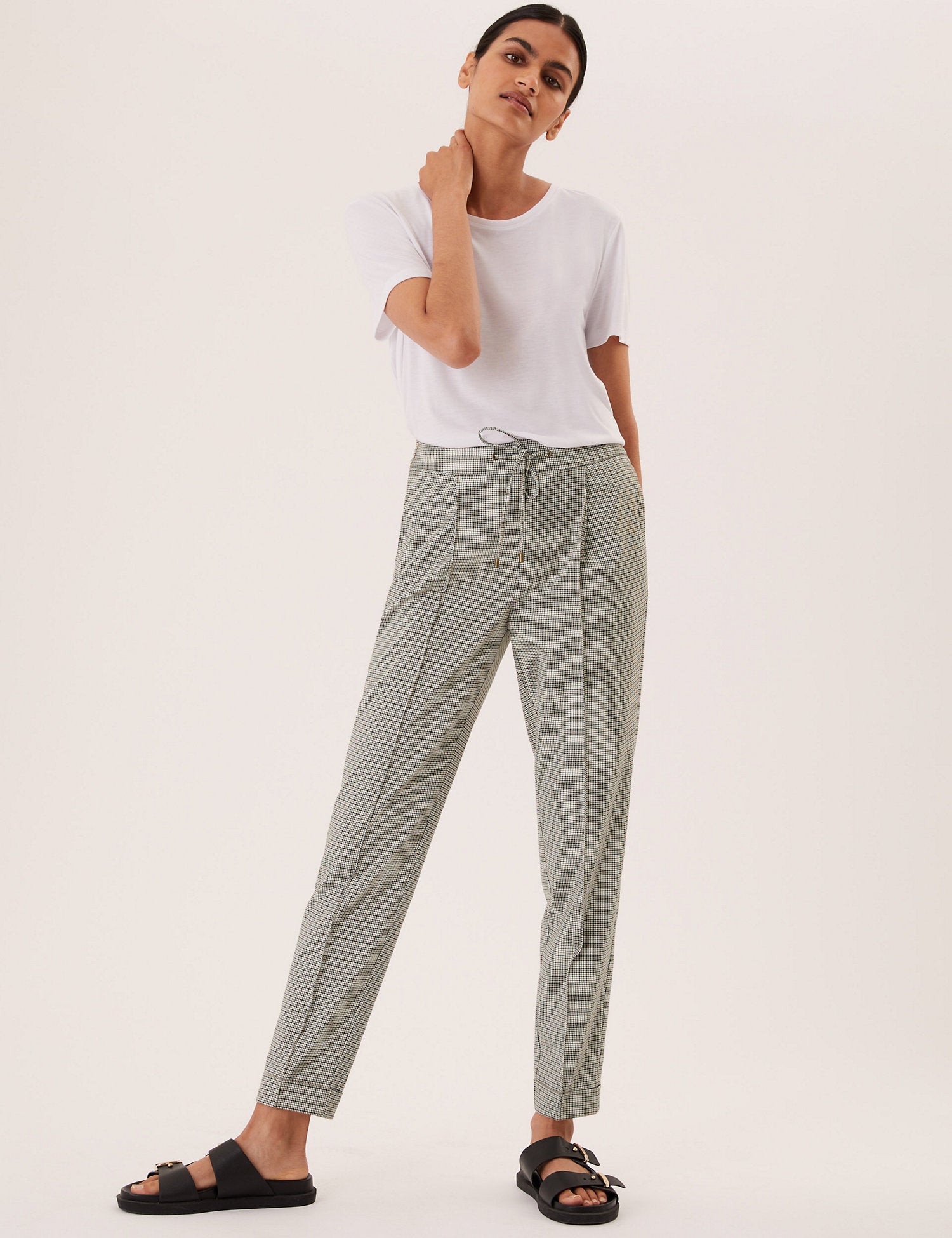 Woven Checked Tapered Ankle Grazer Trousers