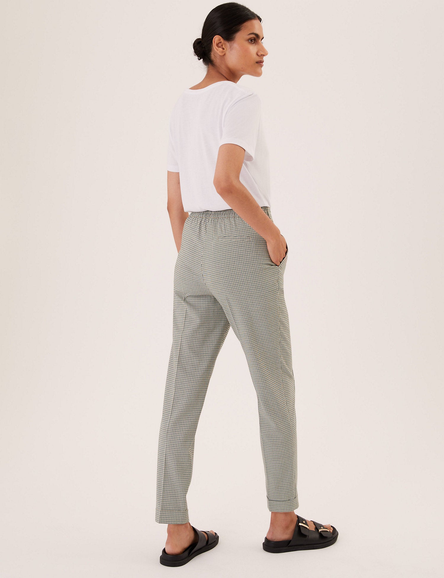 Woven Checked Tapered Ankle Grazer Trousers