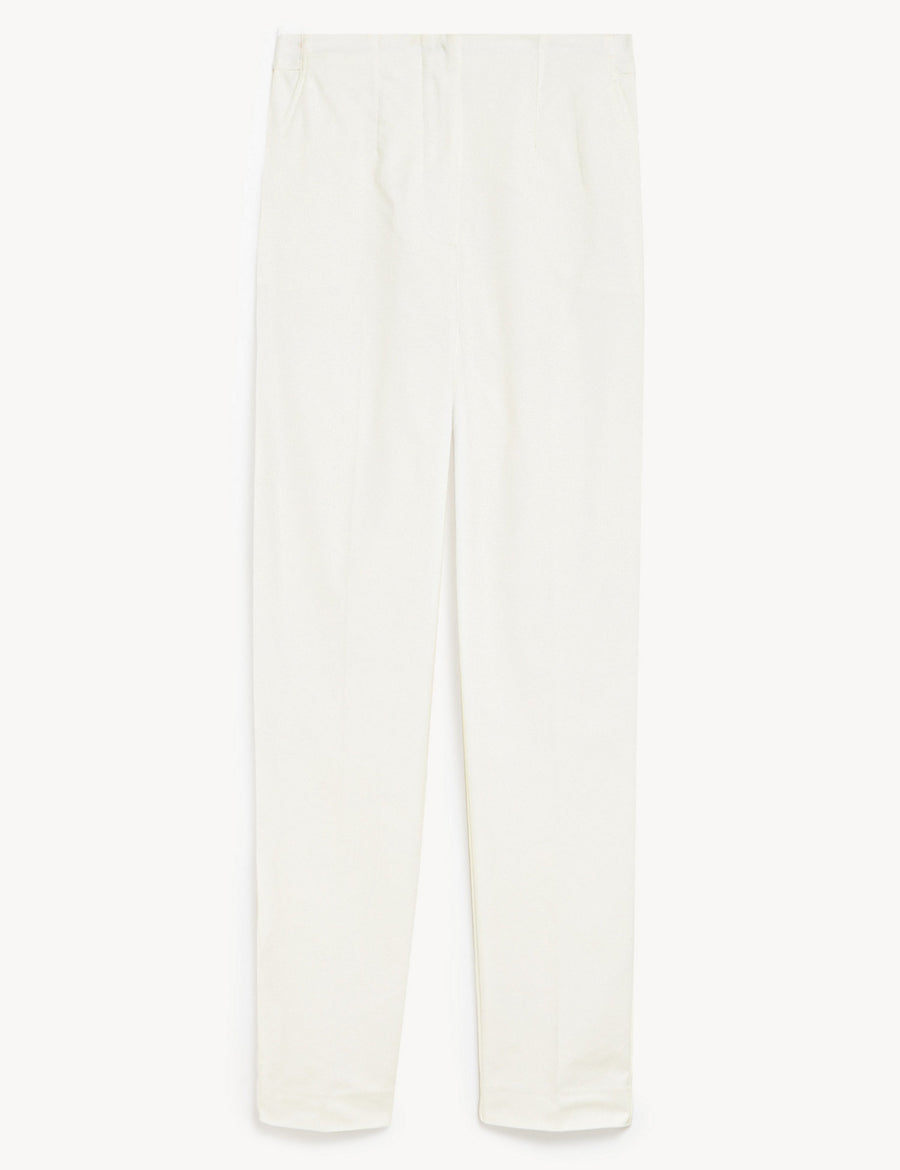 Cotton Blend Slim Fit Ankle Grazer Trousers
