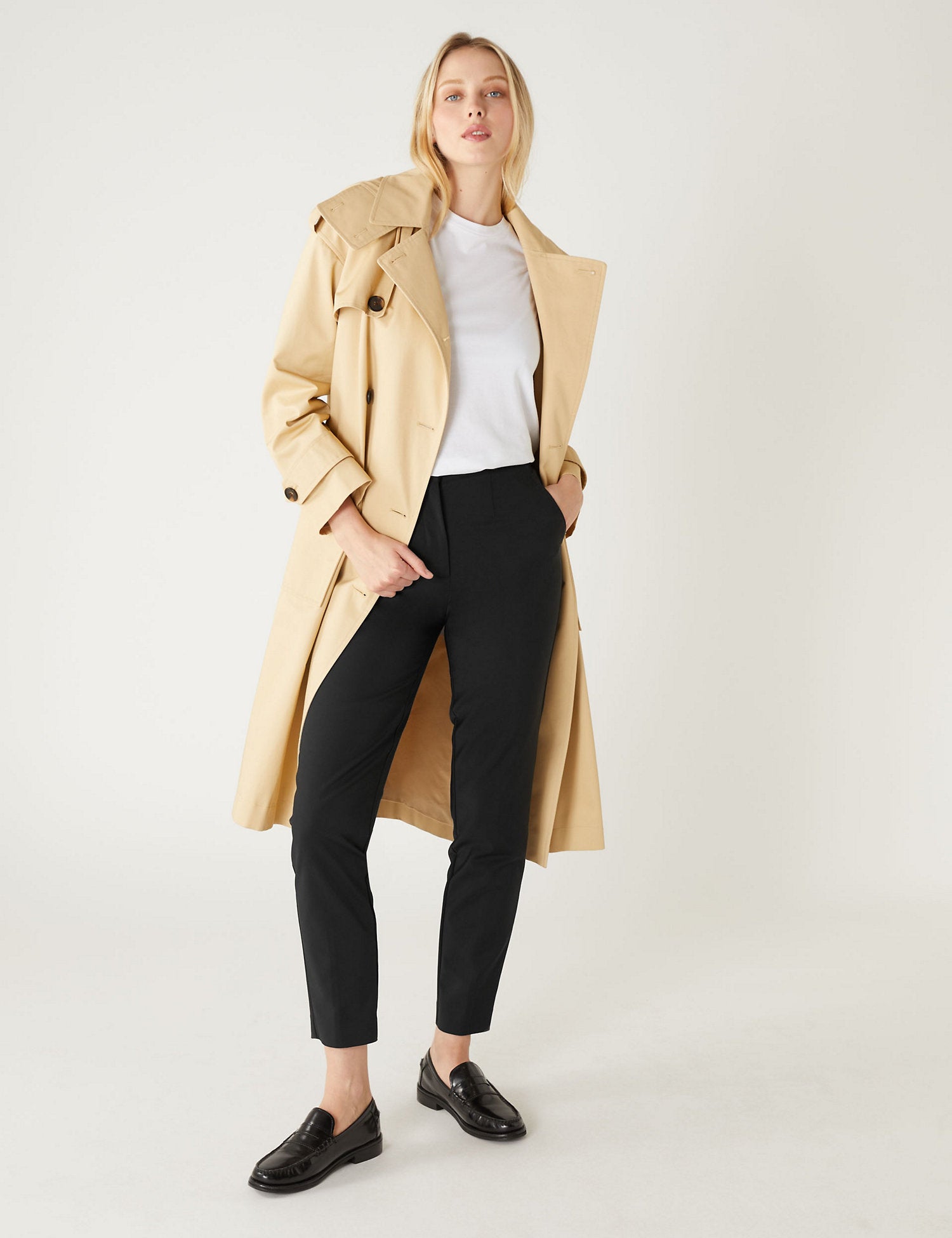 Cotton Blend Slim Fit Ankle Grazer Trousers