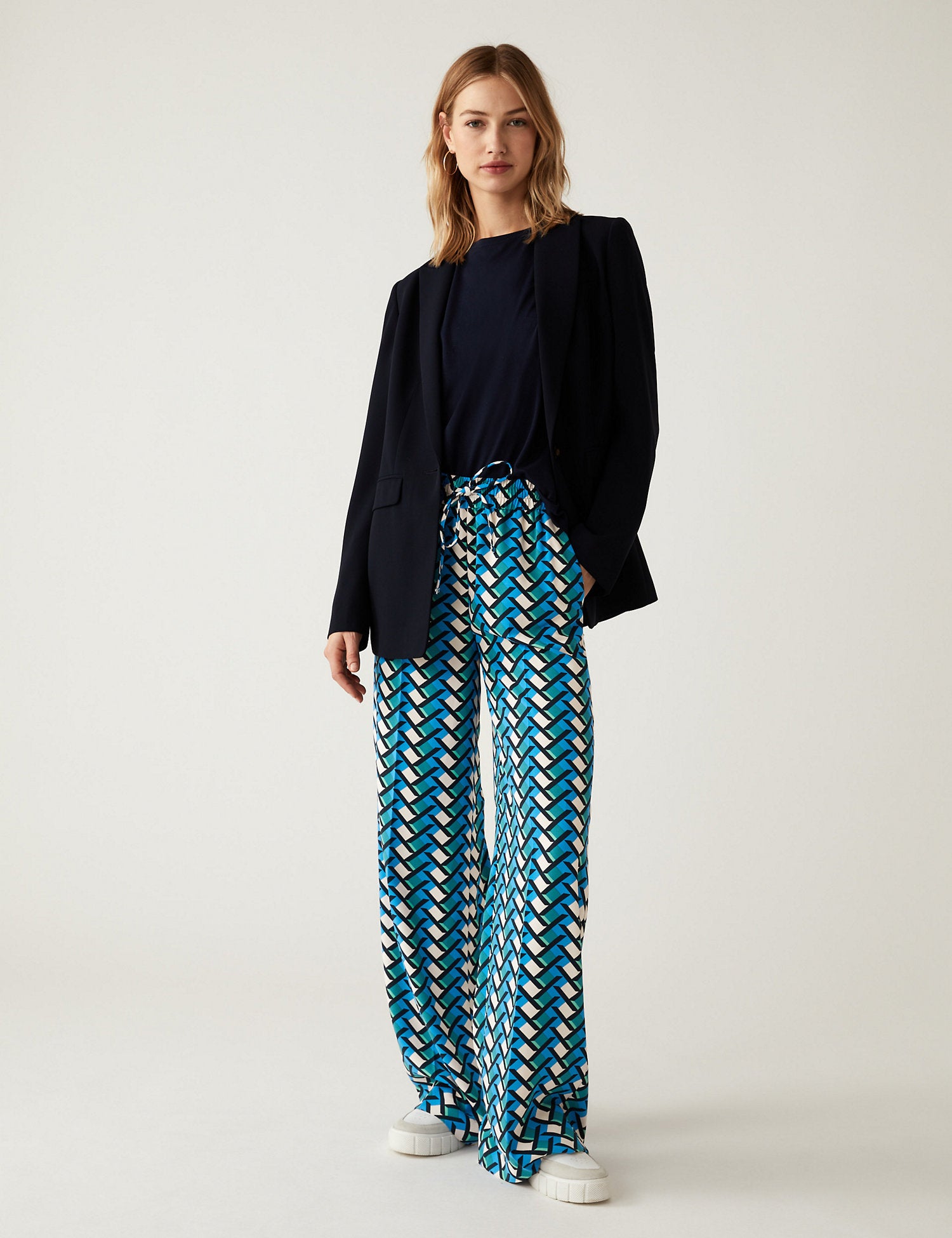 Printed Drawstring Wide Leg Trousers