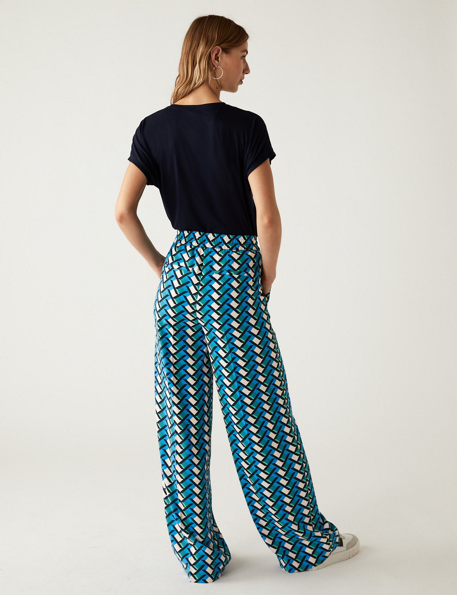 Printed Drawstring Wide Leg Trousers