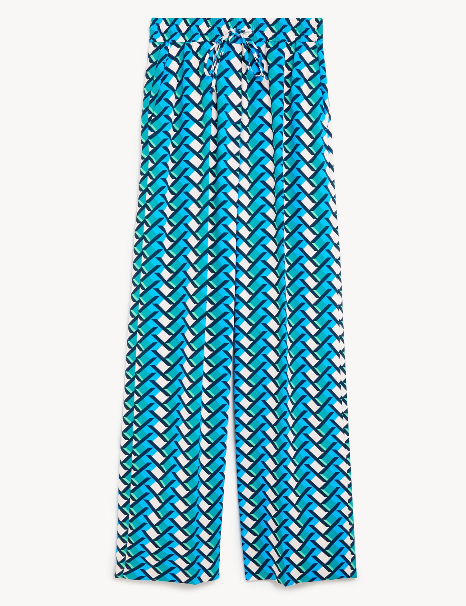 Printed Drawstring Wide Leg Trousers
