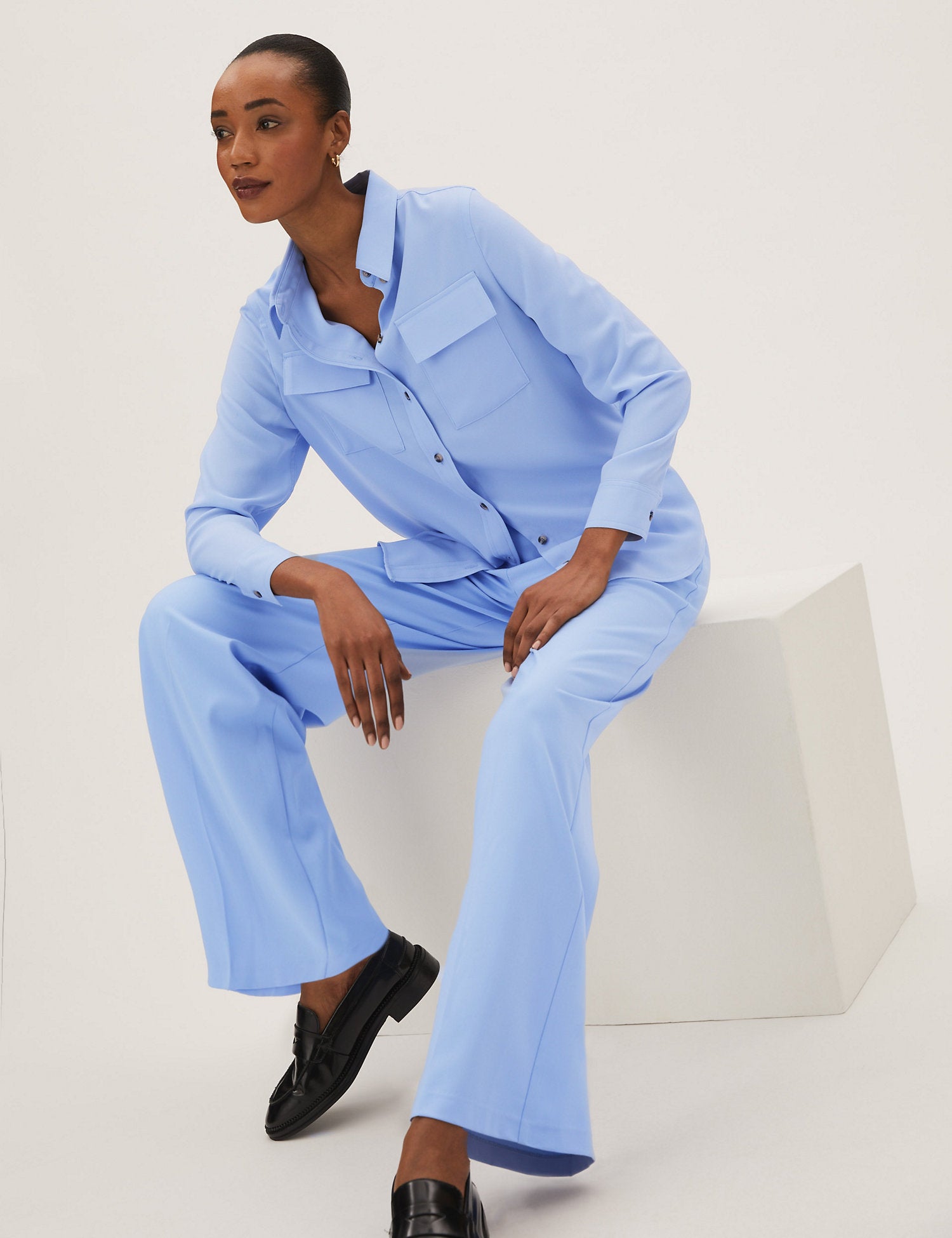 Pleat Front Wide Leg Trousers