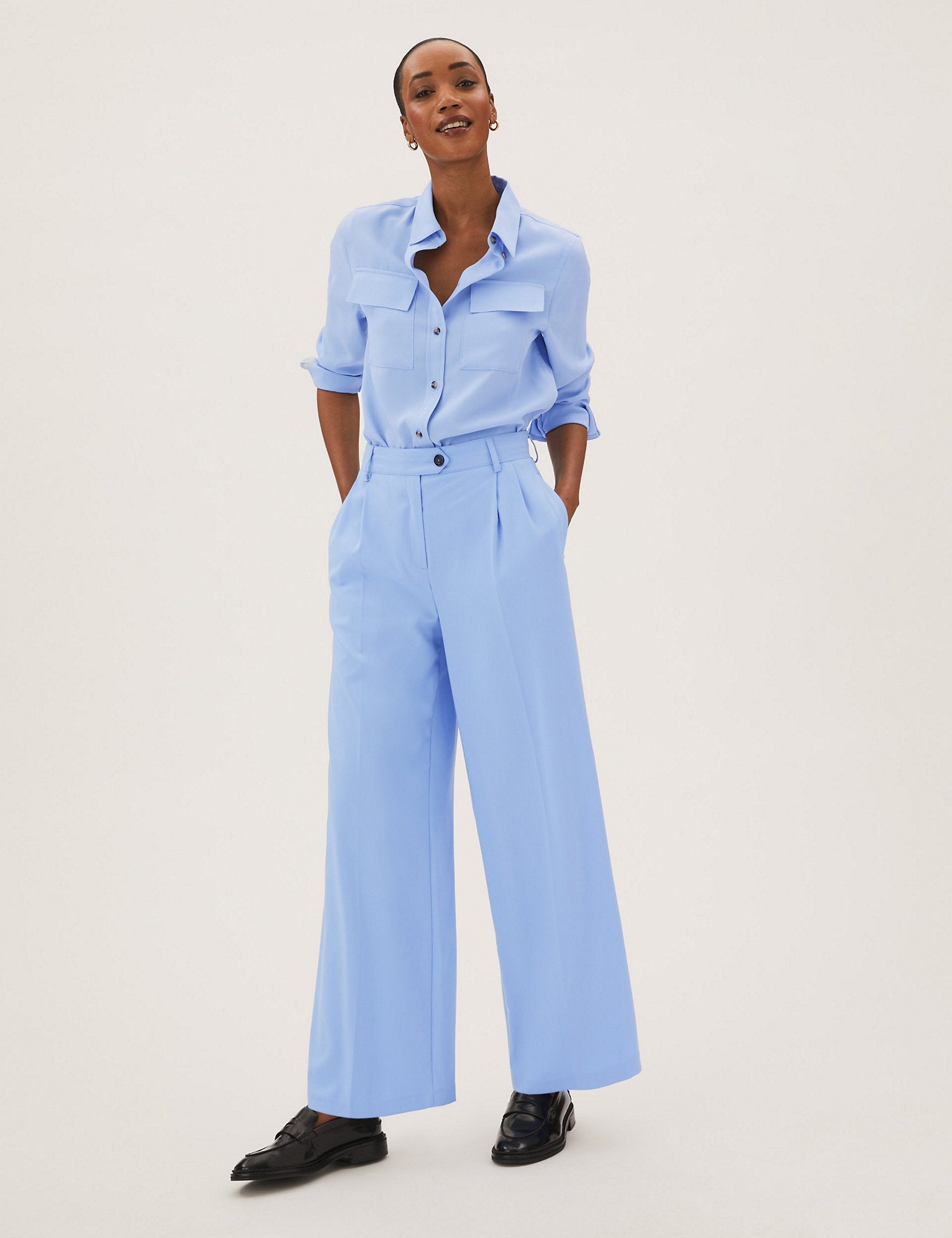 Pleat Front Wide Leg Trousers