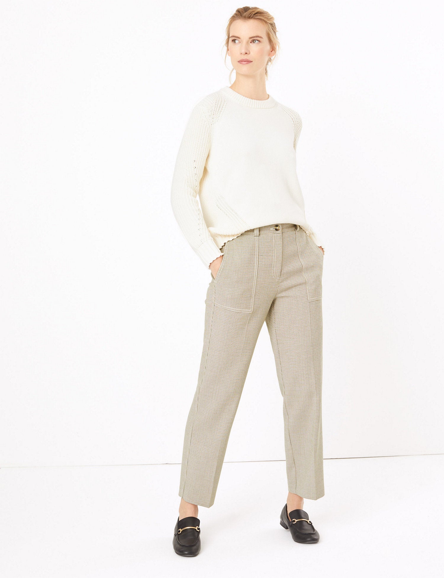 Evie Straight Leg Checked 7/8th Trousers