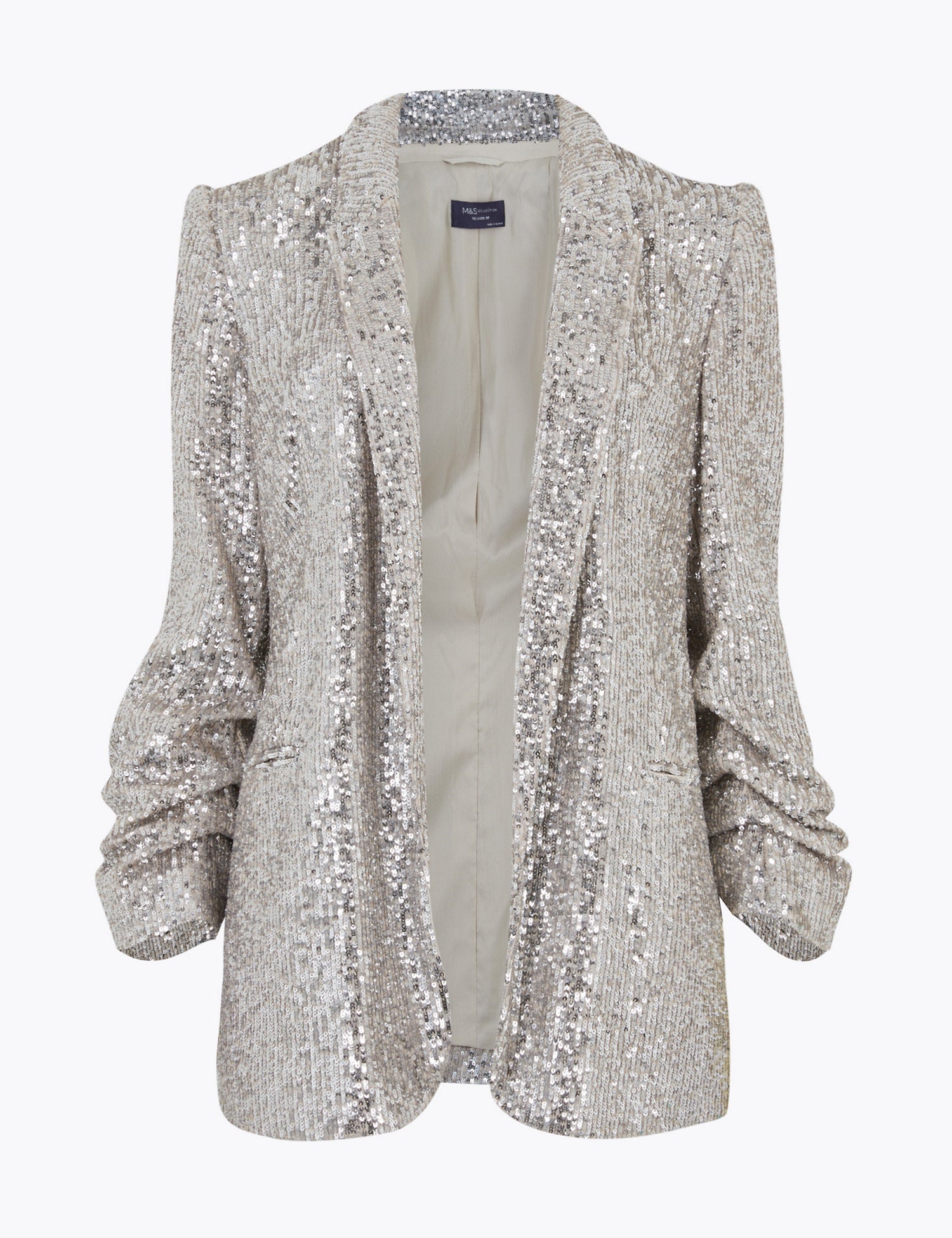 Relaxed Sequin Ruched Sleeve Blazer