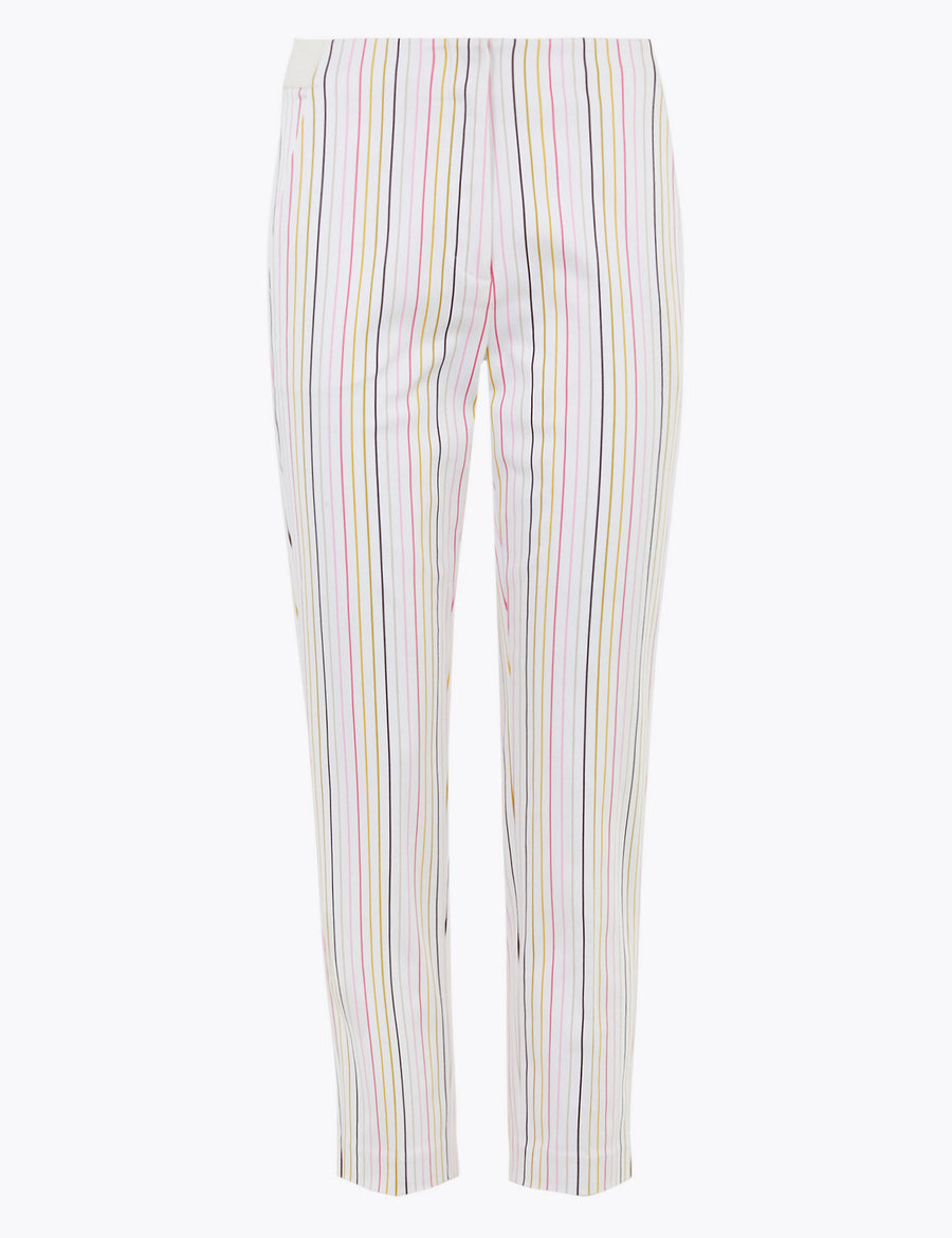 Mia Slim Cotton Striped Cropped Trousers