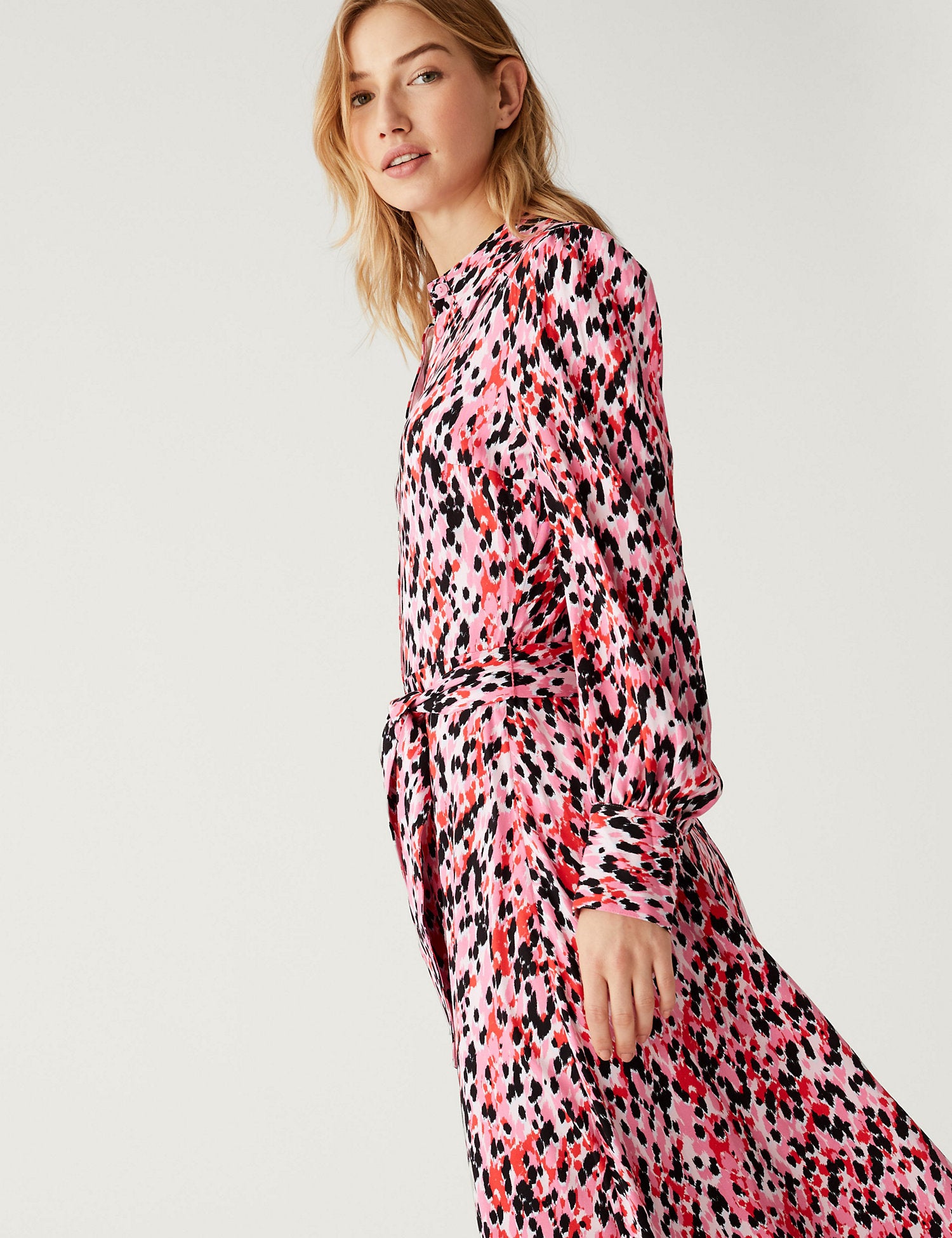 Animal Print Tie Waist Midi Shirt Dress