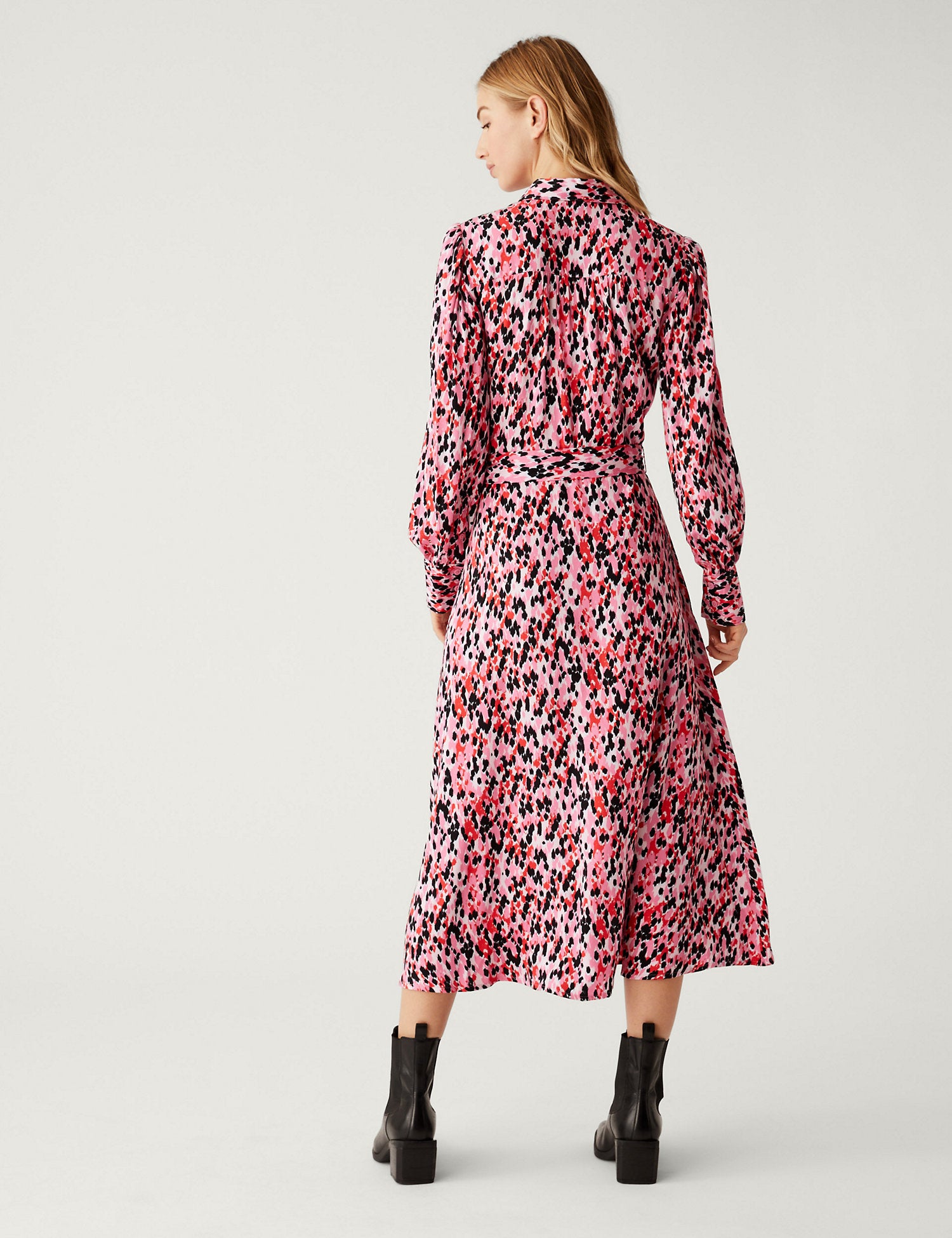 Animal Print Tie Waist Midi Shirt Dress