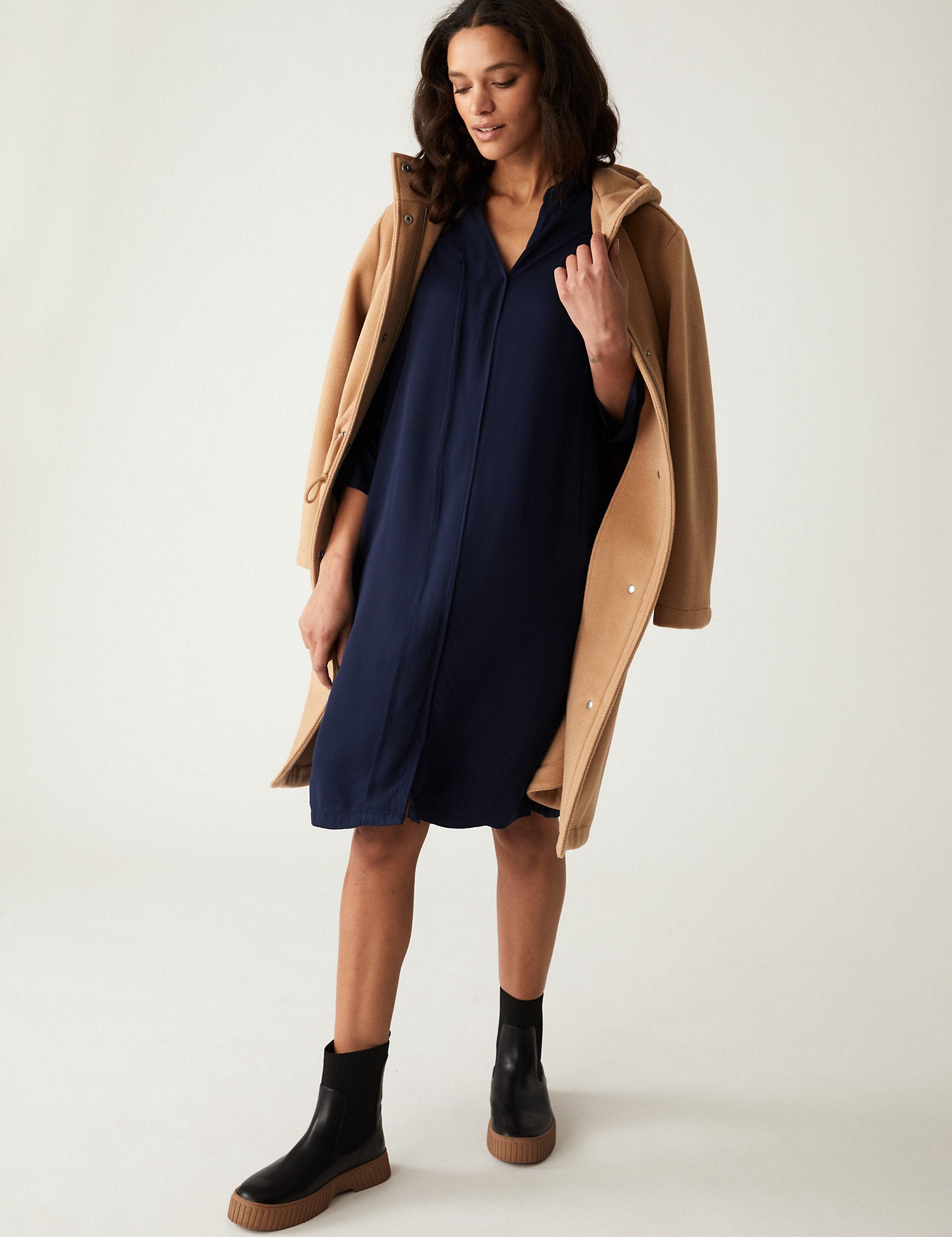 V-Neck Knee Length Shift Dress