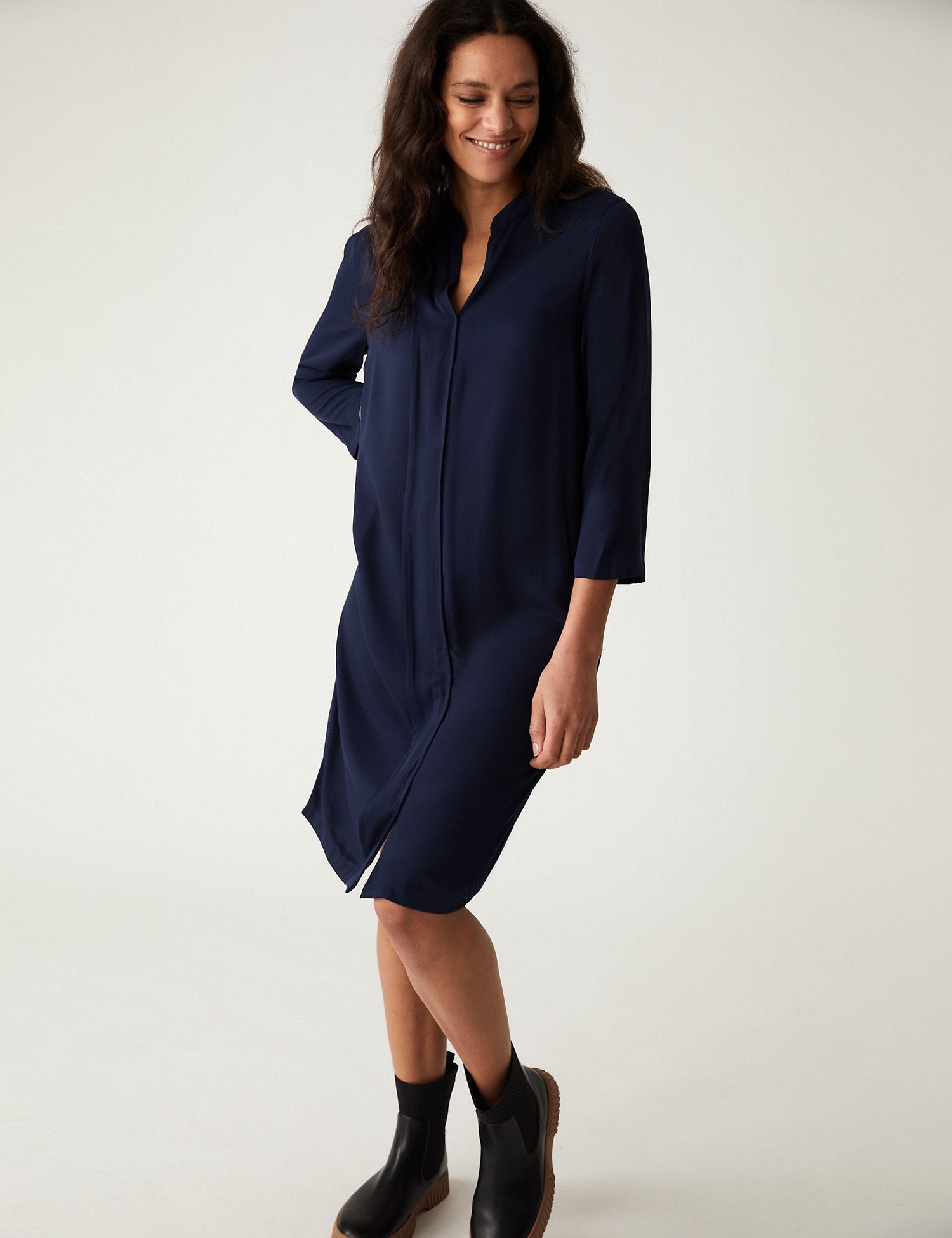 V-Neck Knee Length Shift Dress