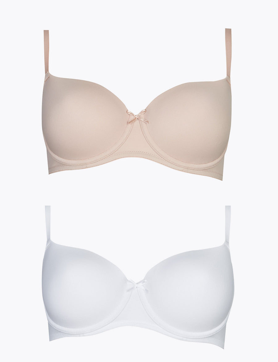2 Pack Underwired T-Shirt Balcony Bras A-DD