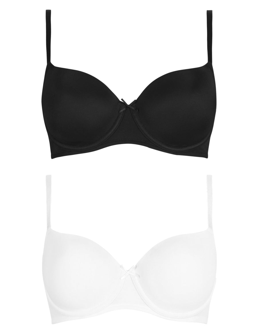 2 Pack Underwired T-Shirt Balcony Bras A-DD