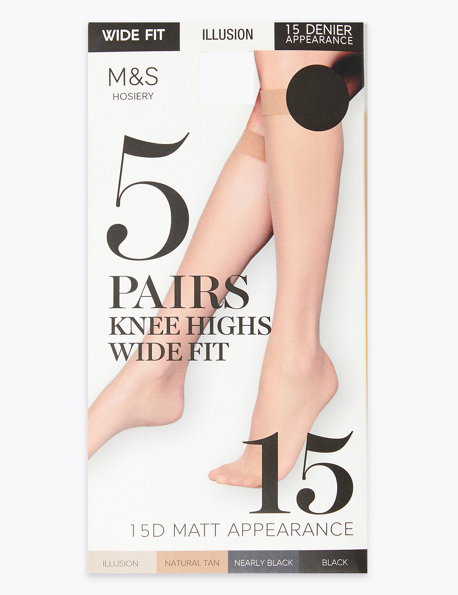 5 Pair Pack 15 Denier Matt Knee Highs