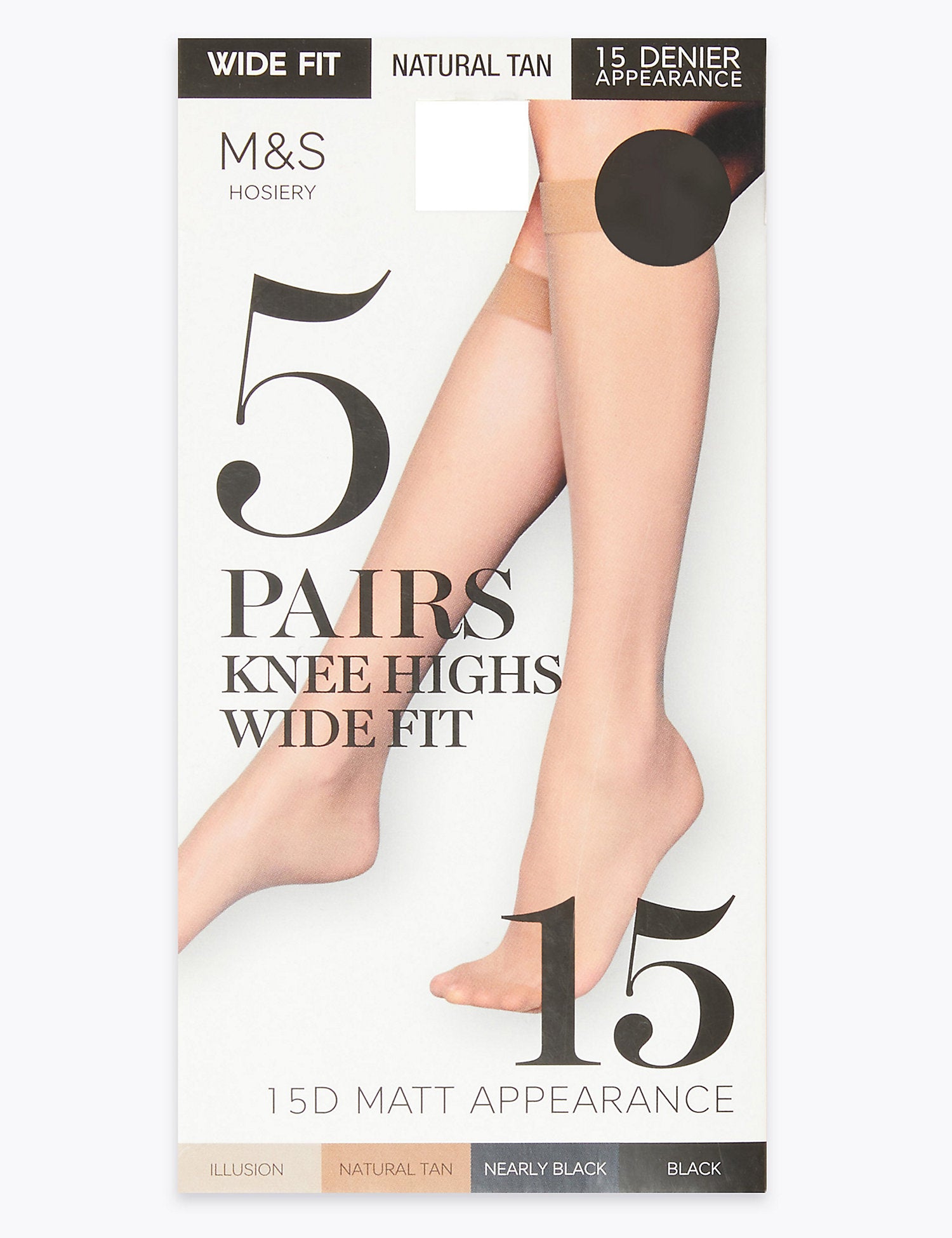 5 Pair Pack 15 Denier Matt Knee Highs