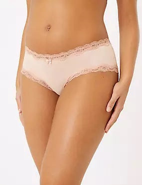 Cotton Lace Trim Low Rise Shorts