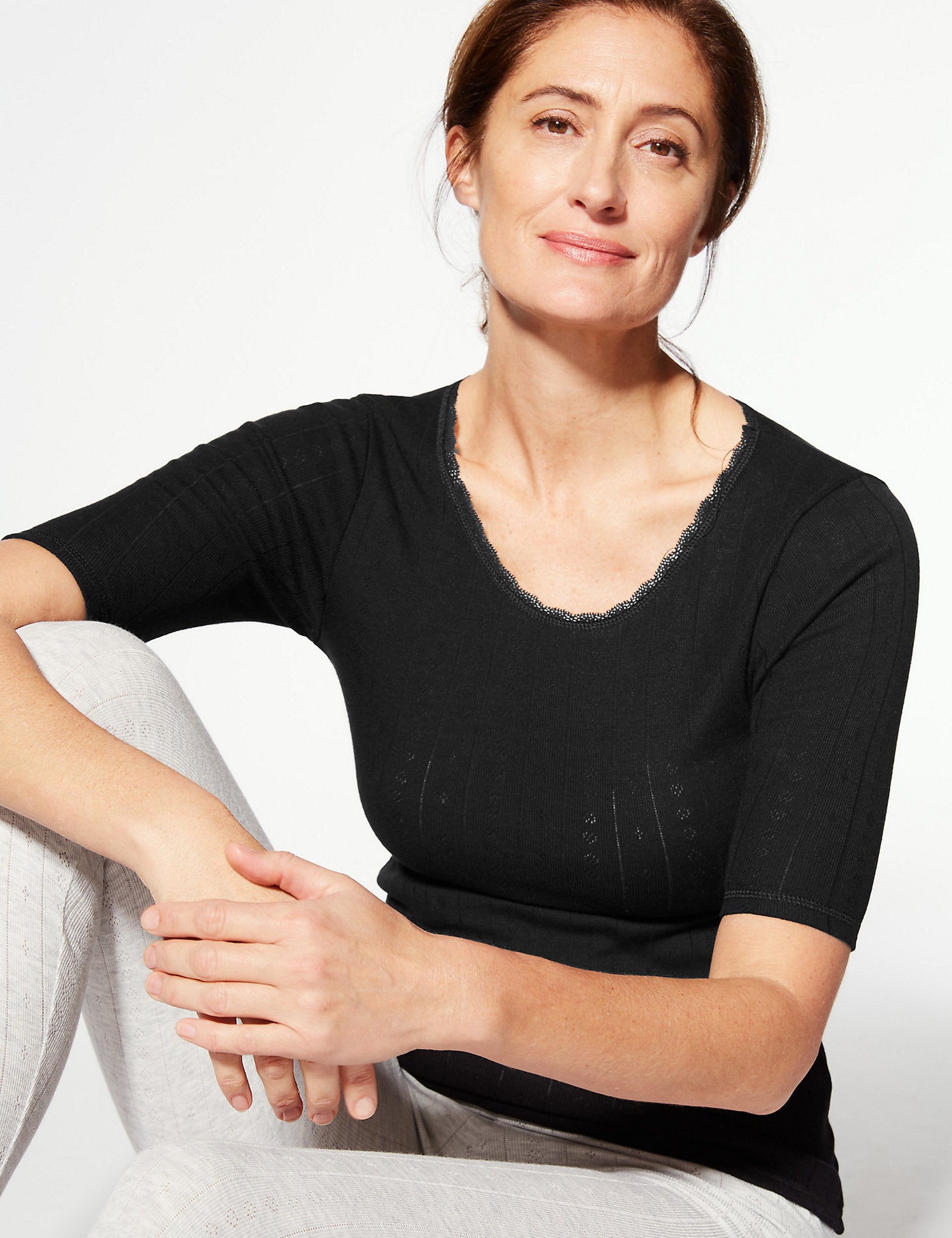 2 Pack Thermal Short Sleeve Pointelle Tops