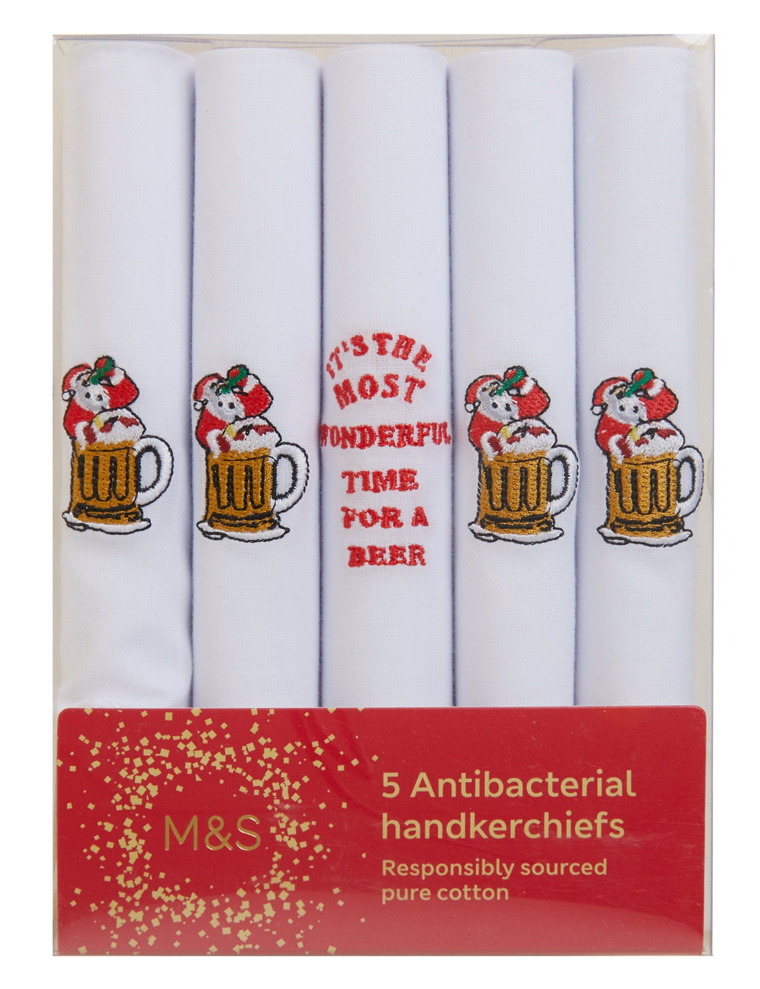 5pk Antibacterial Pure Cotton Handkerchiefs