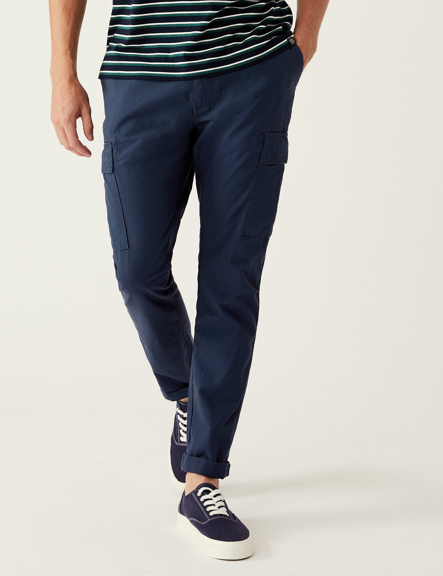Slim Fit Pure Cotton Ripstop Cargo Trousers