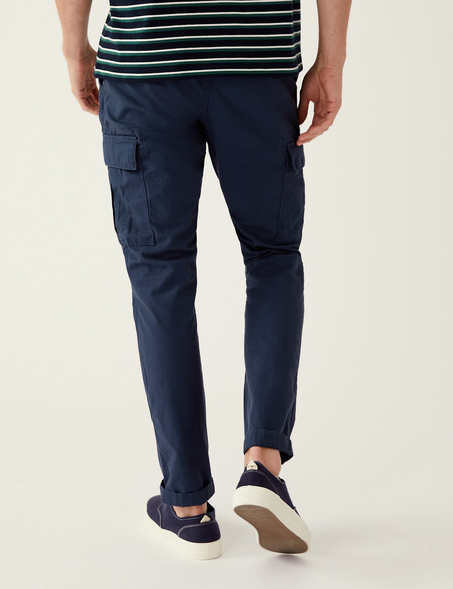 Slim Fit Pure Cotton Ripstop Cargo Trousers