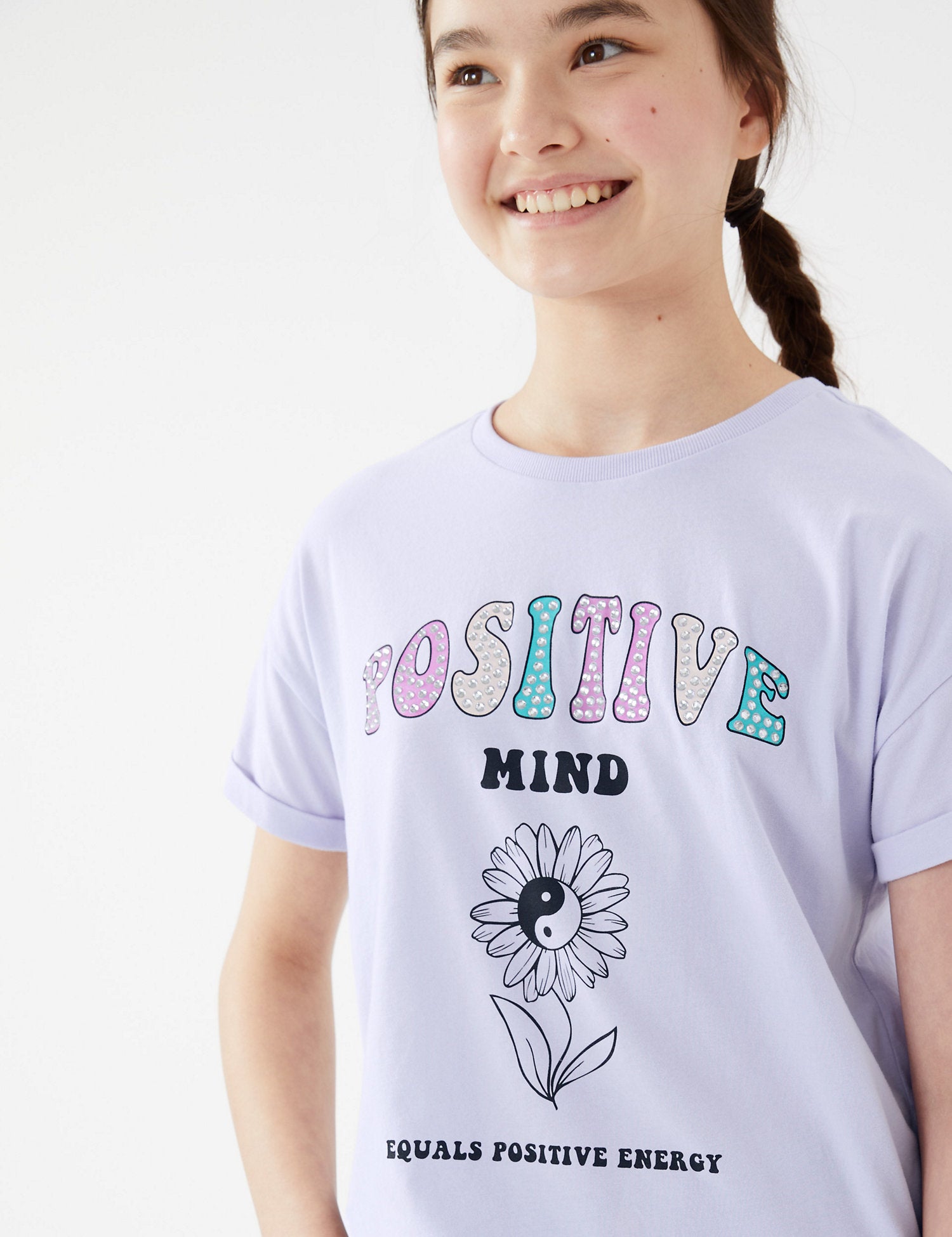 Pure Cotton Positive Mind Slogan T-Shirt