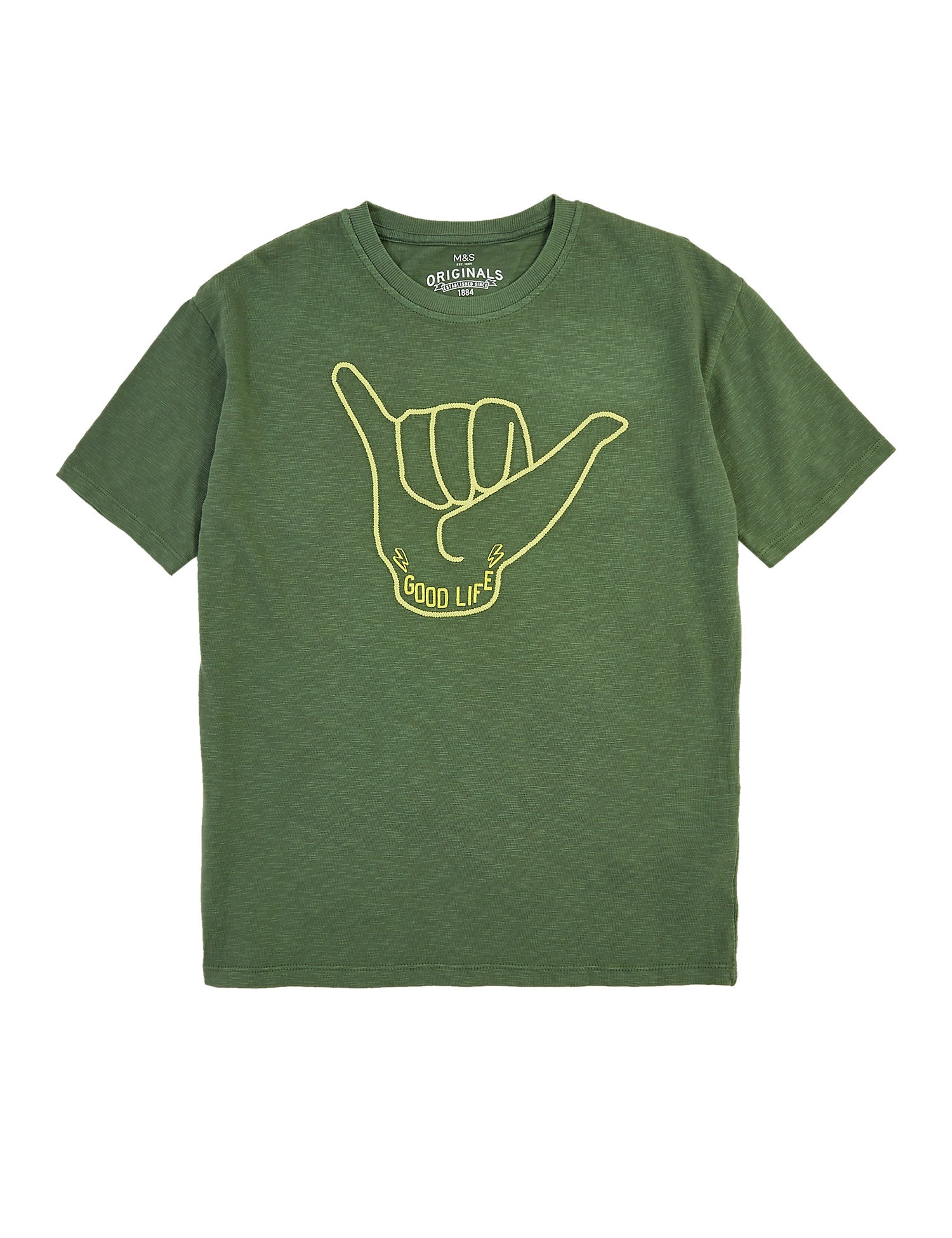 Cotton Good Life Slogan Hand Print T-Shirt