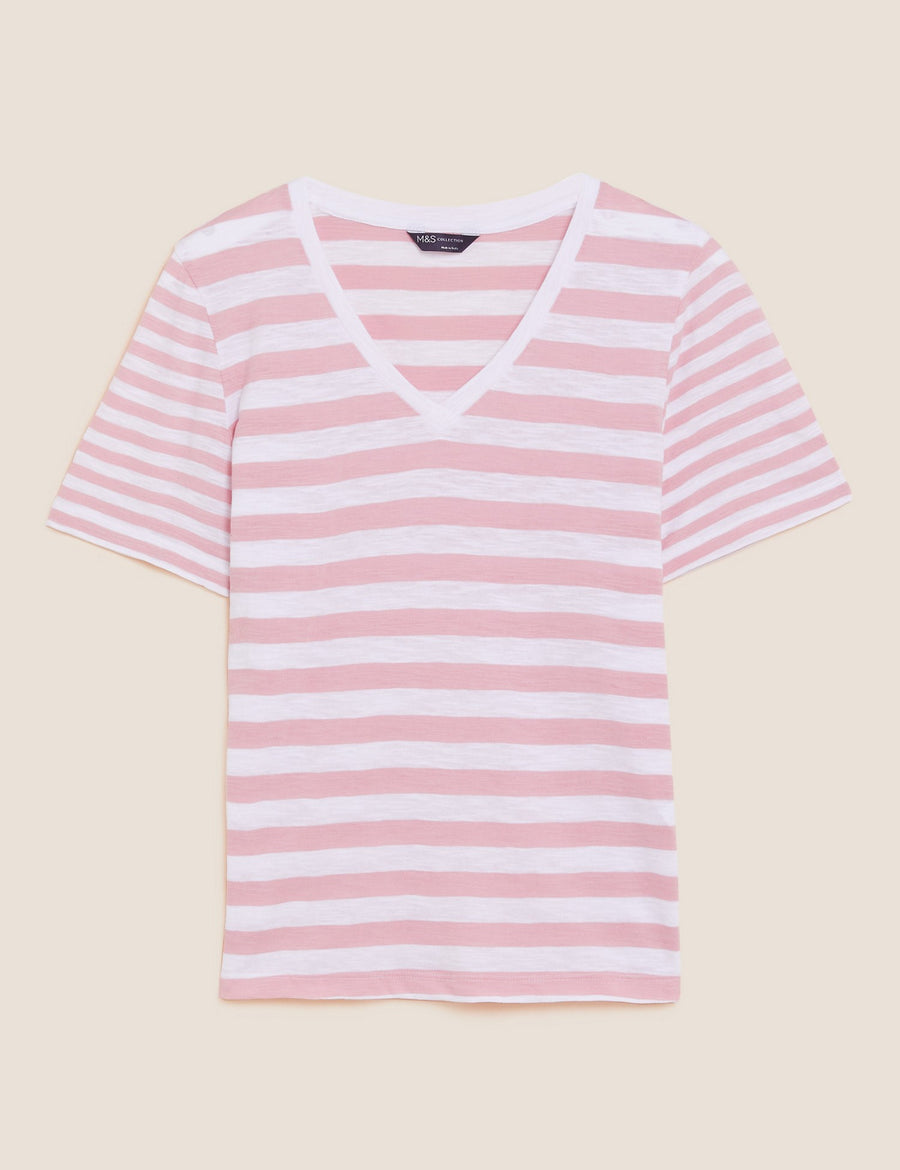 Pure Cotton Striped Straight Fit T-Shirt