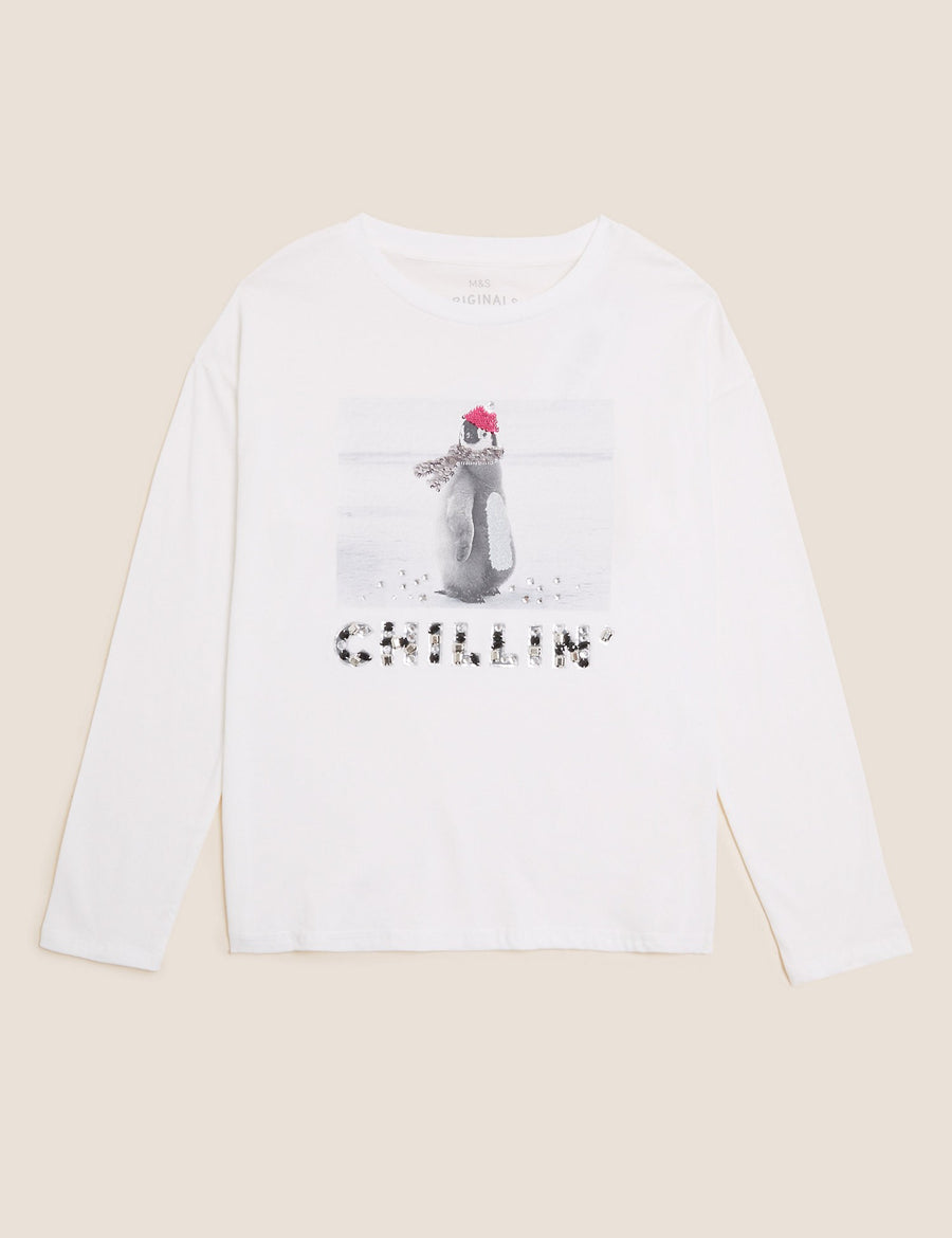 Pure Cotton Penguin Embellished Top