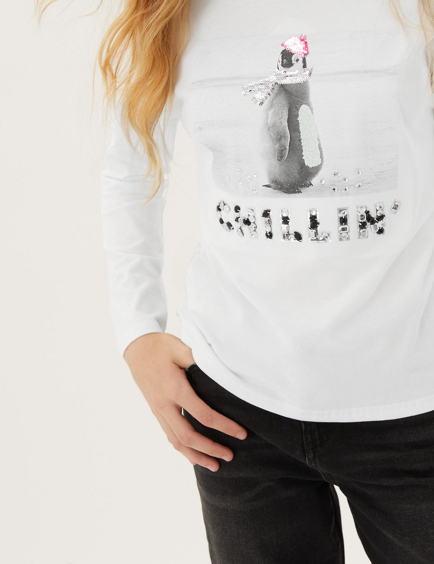 Pure Cotton Penguin Embellished Top