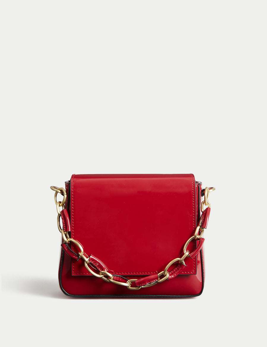Patent Finish Chain Strap Cross Body Bag - Main Image