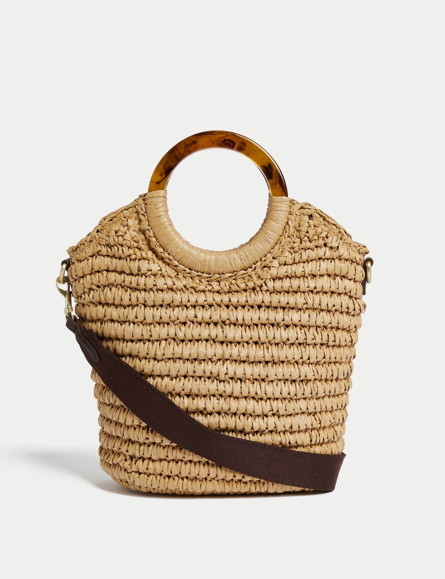 Straw Resin Handle Cross Body Grab Bag - Main Image