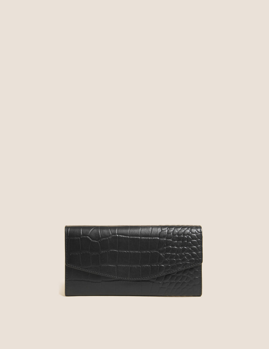 Leather Croc Effect Large Foldover Purse