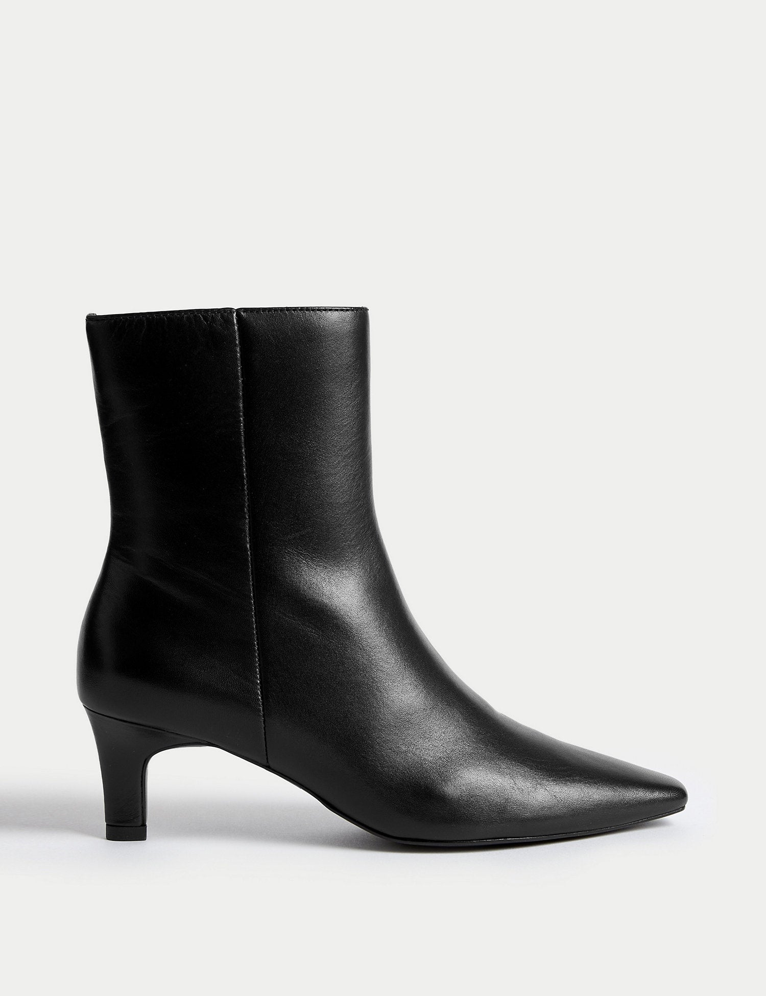 Leather Kitten Heel Chisel Toe Ankle Boots - Main Image