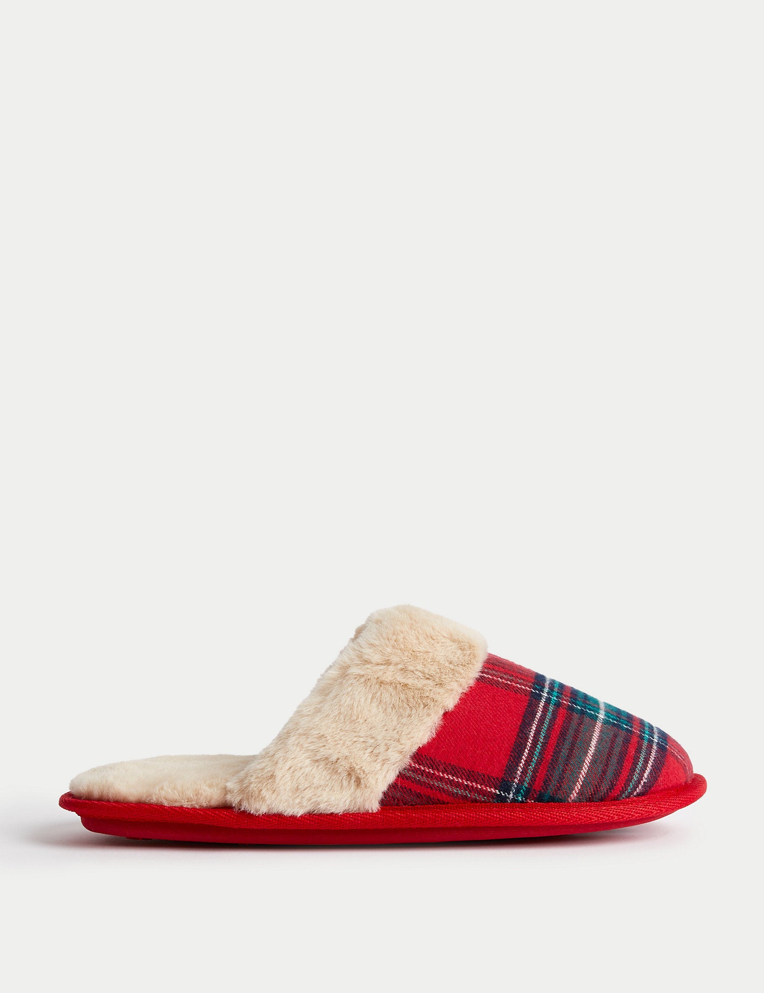 M&s Collection Marks Spencer Slippers Womens Checked Faux Fur