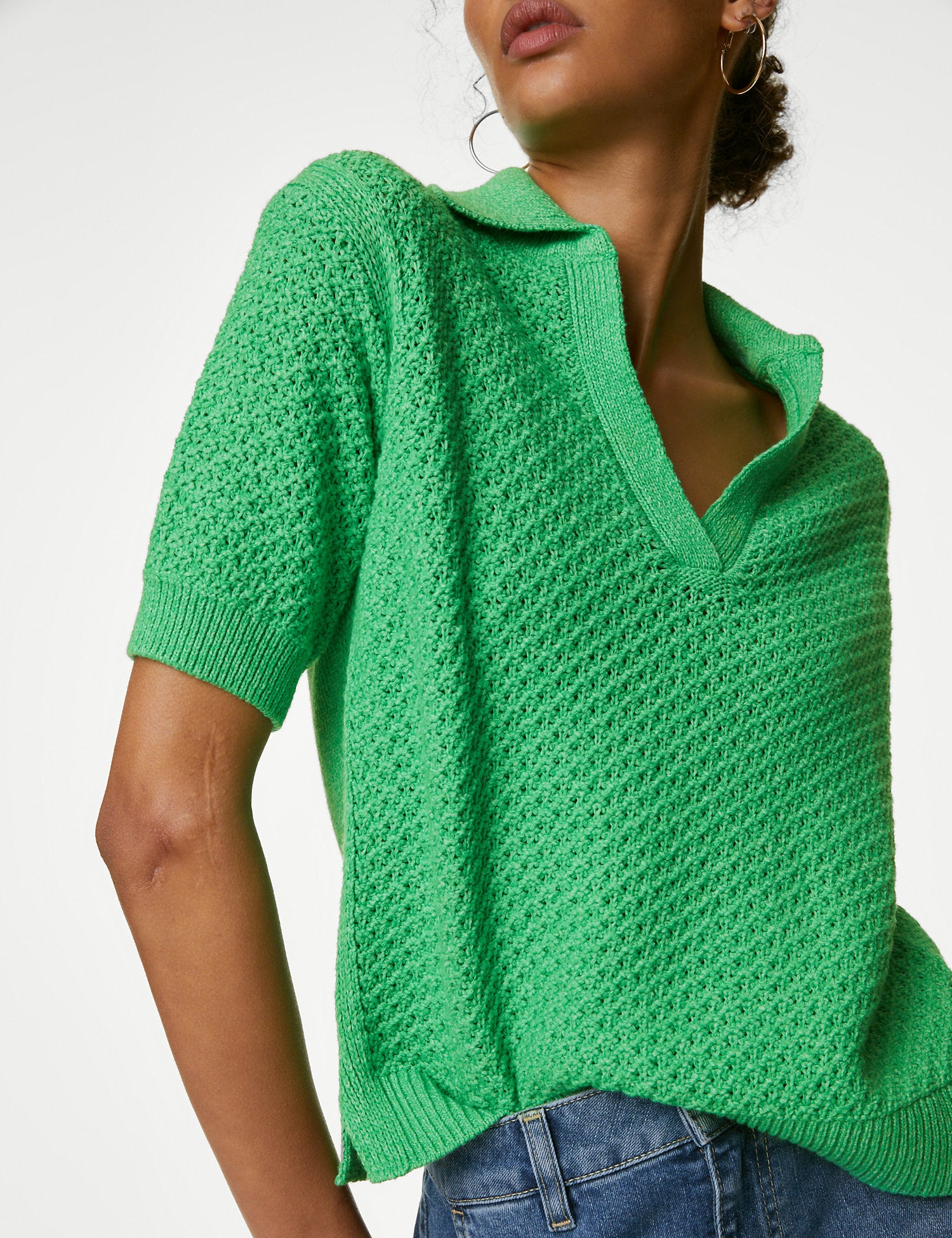 Cotton Rich Collared Knitted Top
