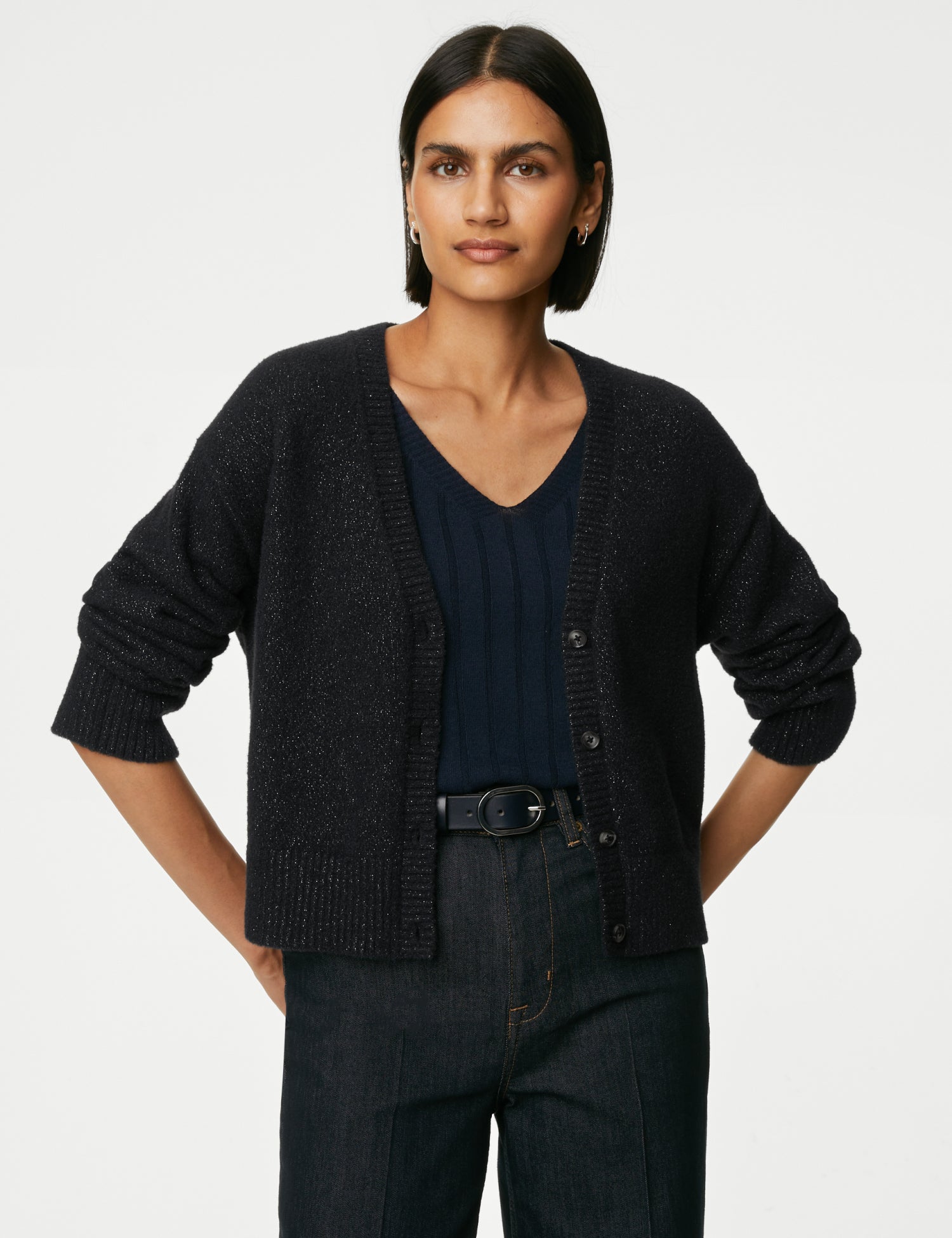 Sparkly V-Neck Button Through Cardigan