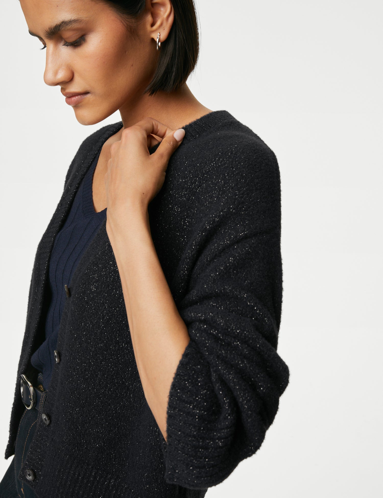 Sparkly V-Neck Button Through Cardigan