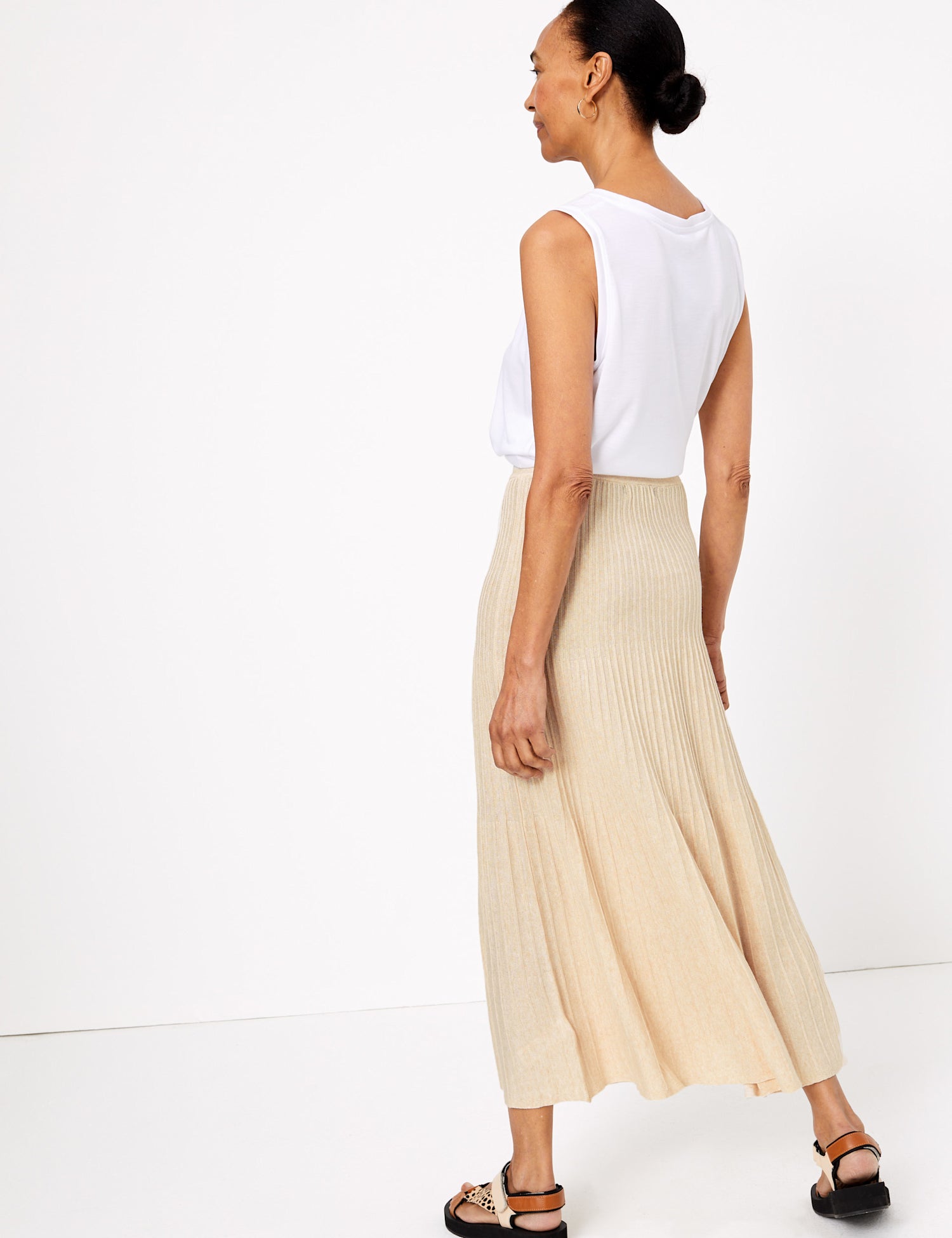 Linen Ribbed Midi Skirt