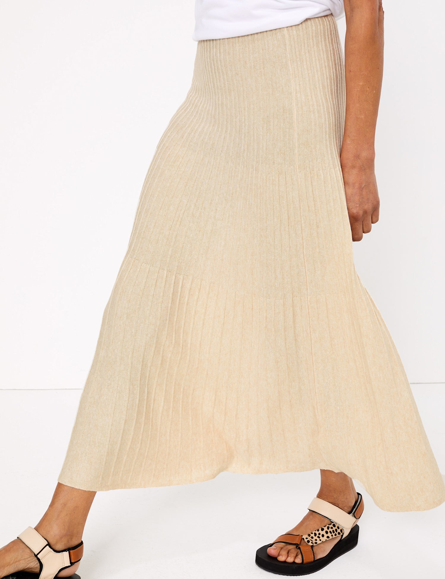 Linen Ribbed Midi Skirt