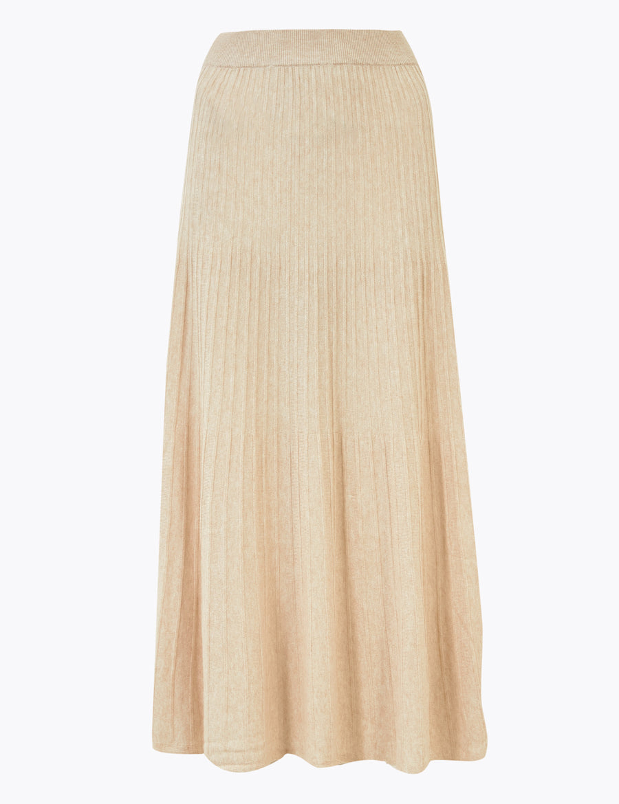 Linen Ribbed Midi Skirt