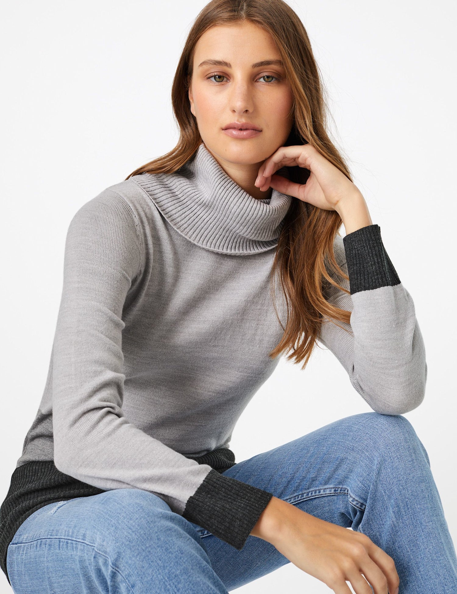 Cashmilon™ Colour Block Cowl Neck Jumper