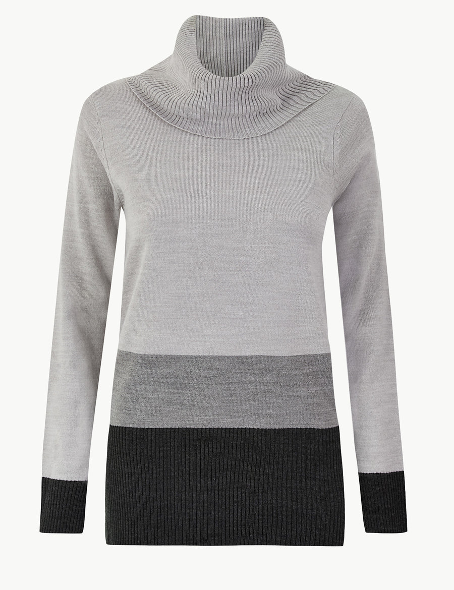 Cashmilon™ Colour Block Cowl Neck Jumper