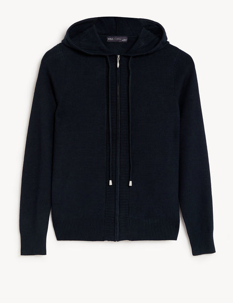 Soft Touch Textured Zip Up Relaxed Hoodie Marks Spencer