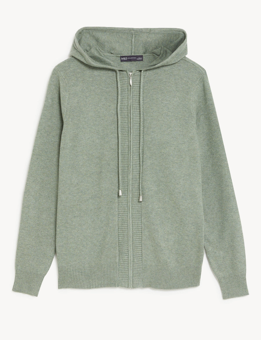 Soft Touch Textured Zip Up Relaxed Hoodie