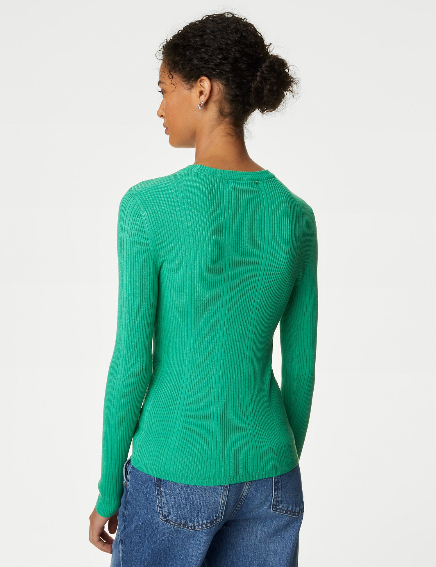 Ribbed Crew Neck Fitted Knitted Top