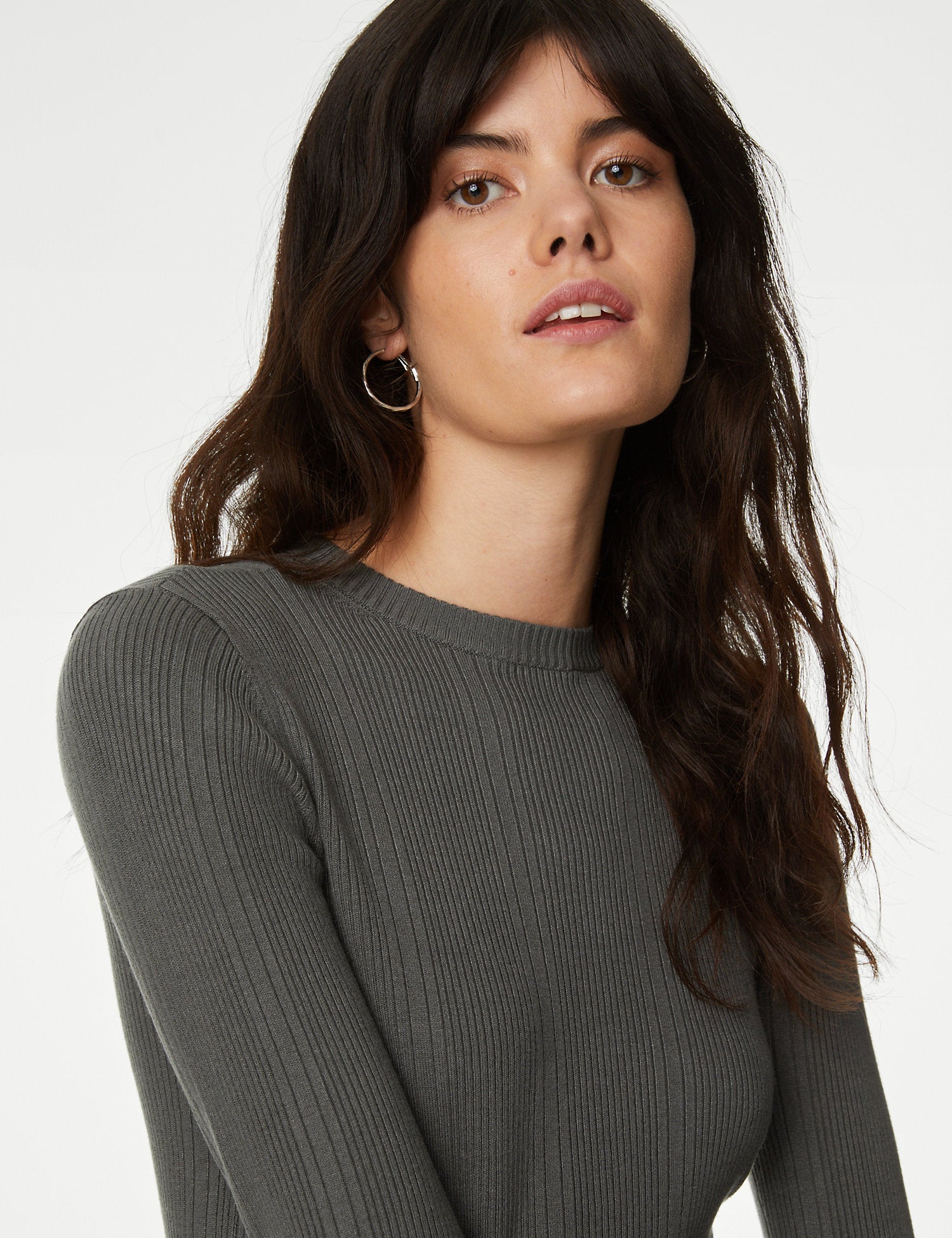 Ribbed Crew Neck Fitted Knitted Top