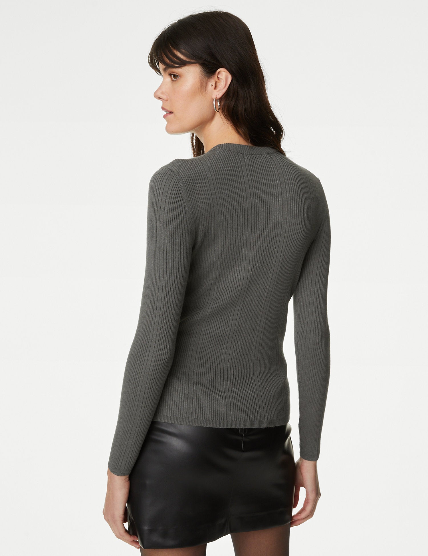 Ribbed Crew Neck Fitted Knitted Top