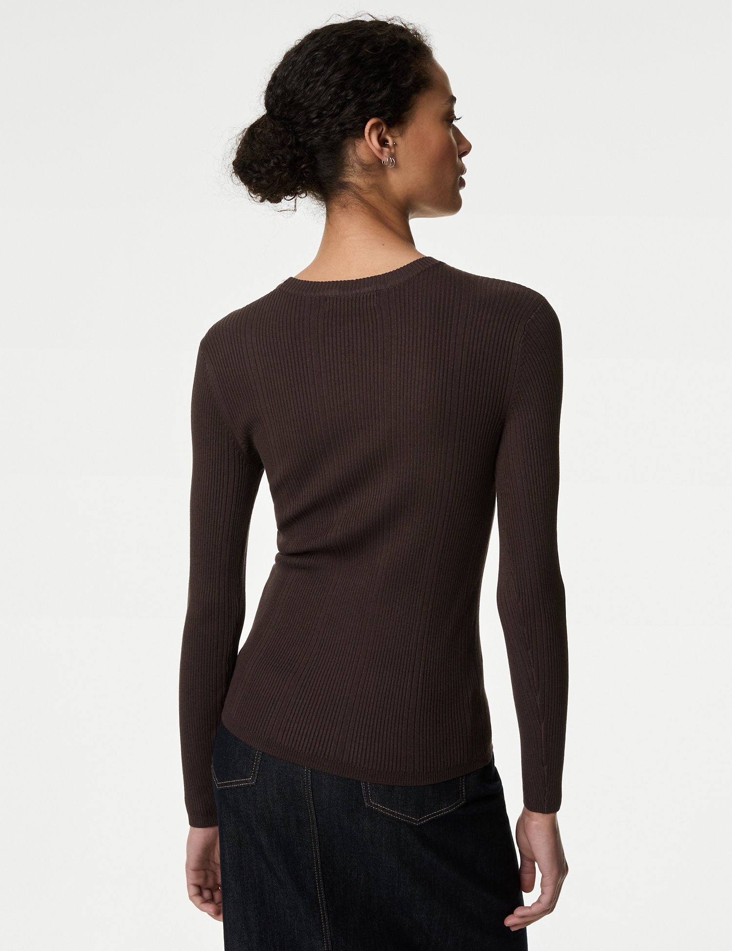 Ribbed Crew Neck Fitted Knitted Top