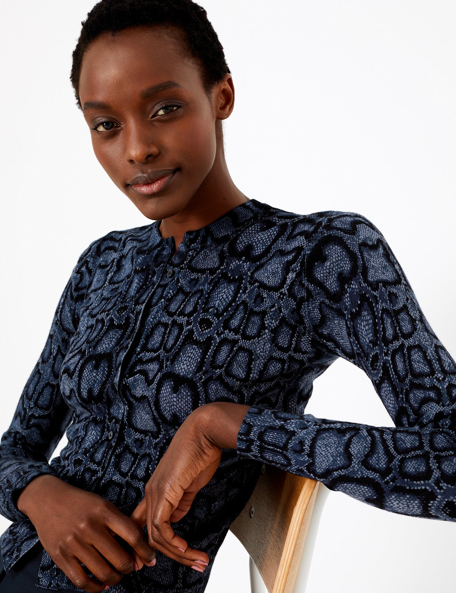 Animal Print Round Neck Cardigan